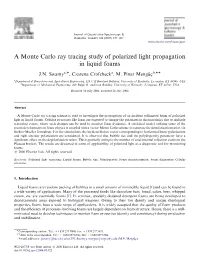 A Monte Carlo Ray Tracing Study of Polarized Light Propagation in Liquid Foams