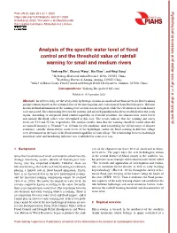 Analysis of the Specific Water Level of Flood Control and the Threshold