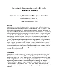 Assessing Indicators of Stream Health in the Tuolumne Watershed
