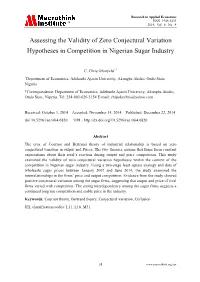 Assessing the Validity of Zero Conjectural Variation Hypotheses in Competition in Nigerian Sugar Industry