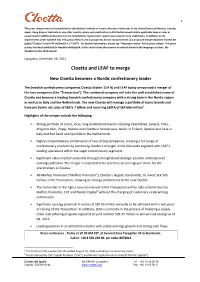 Cloetta and LEAF to Merge