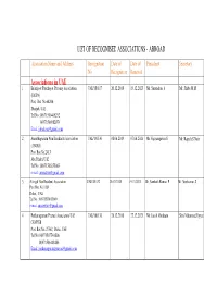 List of Recognised Associations