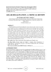 Solar Desalination: a Critical Review