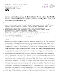 Surface-Circulation Change in the Southern Ocean Across the Middle Eocene Climatic Optimum: Inferences from Dinoflagellate Cysts and Biomarker Paleothermometry 5