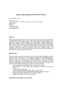 Audio Coding: Basics and State of the Art