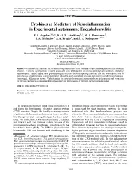 Cytokines As Mediators of Neuroinflammation in Experimental Autoimmune Encephalomyelitis