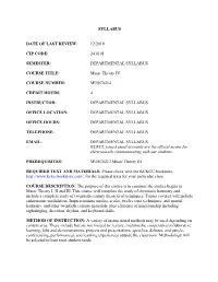 DEPARTMENTAL SYLLABUS COURSE TITLE: Music Theory IV
