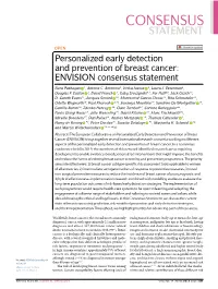 Personalized Early Detection and Prevention of Breast Cancer: ENVISION Consensus Statement