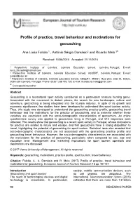 Profile of Practice, Travel Behaviour and Motivations for Geocaching