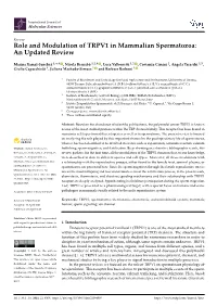 Role and Modulation of TRPV1 in Mammalian Spermatozoa: an Updated Review