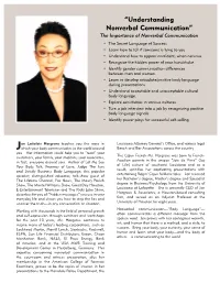 “Understanding Nonverbal Communication” the Importance of Nonverbal Communication • the Secret Language of Success • Learn How to Tell If Someone Is Lying to You
