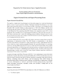 Export Oriented Units and Export Processing Zones
