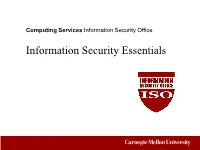 Information Security Essentials Definition of Information Security