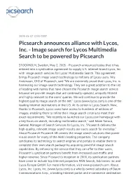 Picsearch Announces Alliance with Lycos, Inc. - Image Search for Lycos Multimedia Search to Be Powered by Picsearch