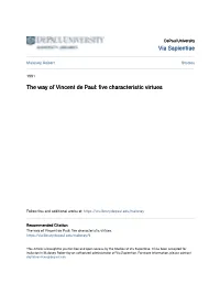 The Way of Vincent De Paul: Five Characteristic Virtues