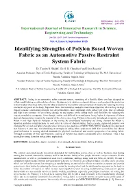 Identifying Strengths of Polylon Based Woven Fabric As an Automotive Passive Restraint System Fabric