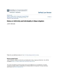 Notes on Uniformity and Individuality in Mass Litigation