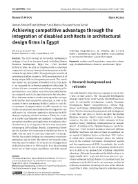 Achieving Competitive Advantage Through the Integration of Disabled Architects in Architectural Design Firms in Egypt