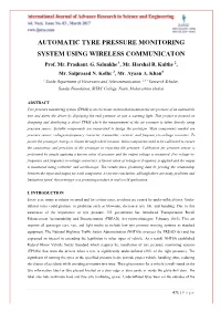 AUTOMATIC TYRE PRESSURE MONITORING SYSTEM USING WIRELESS COMMUNICATON Prof