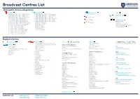 Broadcast Centres List