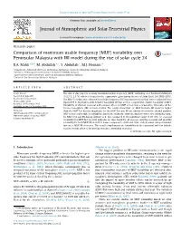 Comparison of Maximum Usable Frequency (MUF) Variability Over Peninsular Malaysia with IRI Model During the Rise of Solar Cycle 24