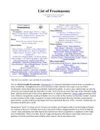 List of Freemasons from Wikipedia, the Free Encyclopedia Jump To: Navigation , Search