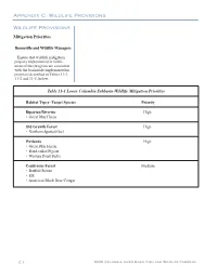 Fish and Wildlife Program Table 11-2 Upper Columbia Subbasin Wildlife Mitigation Priorities