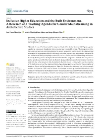Inclusive Higher Education and the Built Environment. a Research and Teaching Agenda for Gender Mainstreaming in Architecture Studies
