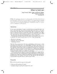 When to Hold 'Em (An Introduction To
