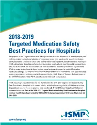 2018-2019 Targeted Medication Safety Best Practices for Hospitals