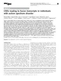 Cnvs Leading to Fusion Transcripts in Individuals with Autism Spectrum Disorder