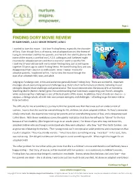 Finding Dory Movie Review by Ellen Singer , C.A.S.E