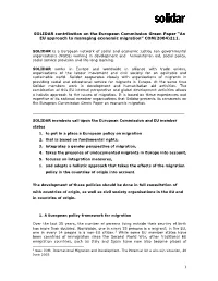 SOLIDAR Contribution on the European Commission Green Paper “An EU Approach to Managing Economic Migration” COM(2004)211