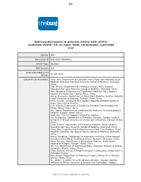 Confidential: for Review Only Hydroxychloroquine in Patients Mainly with Mild to Moderate COVID–19: an Open–Label, Randomized, Controlled Trial