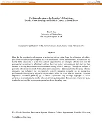Portfolio Allocation As the President's Calculations: Loyalty, Copartisanship, and Political Context in South Korea