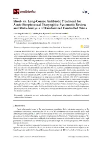 Vs. Long-Course Antibiotic Treatment for Acute Streptococcal Pharyngitis: Systematic Review and Meta-Analysis of Randomized Controlled Trials