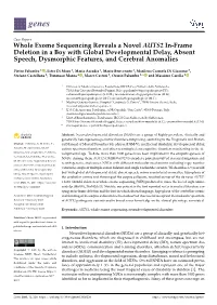 Whole Exome Sequencing Reveals a Novel AUTS2 In-Frame Deletion in a Boy with Global Developmental Delay, Absent Speech, Dysmorphic Features, and Cerebral Anomalies