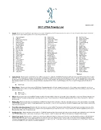 2017 LPGA Priority List