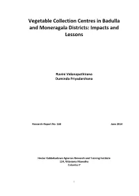 Vegetable Collection Centres in Badulla and Moneragala Districts: Impacts and Lessons