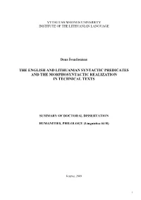 The English and Lithuanian SP and the Morphosyntactic Realization In