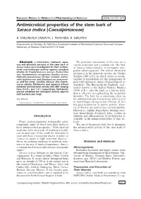 Antimicrobial Properties of the Stem Bark of Saraca Indica (Caesalpiniaceae)