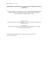 Bill Beamish's Contributions to Lamprey Research and Recent Advances in the Field