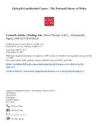 David Thomas, OBE, Aberystwyth