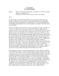 Geochemistry Ion Chromatography Purpose: Become Familiar with The
