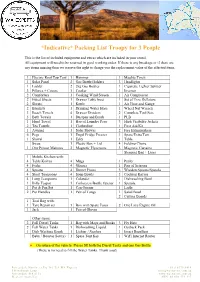 *Indicative* Packing List Troopy for 3 People