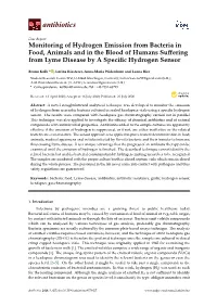 Monitoring of Hydrogen Emission from Bacteria in Food, Animals and in the Blood of Humans Suﬀering from Lyme Disease by a Speciﬁc Hydrogen Sensor