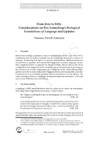 Considerations on Eric Lenneberg's Biological Foundations of Language