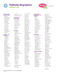 Pebblego Biographies Article List