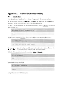 Appendix a Elementary Number Theory A.1 Introduction Let Denote the Set of Natural Numbers, the Set of Integers, and the Set of Real Numbers