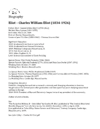 Biography Eliot – Charles William Eliot (1834-1926)